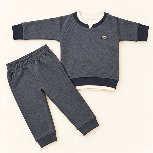 Grey V-Neck 2 pcs Suit