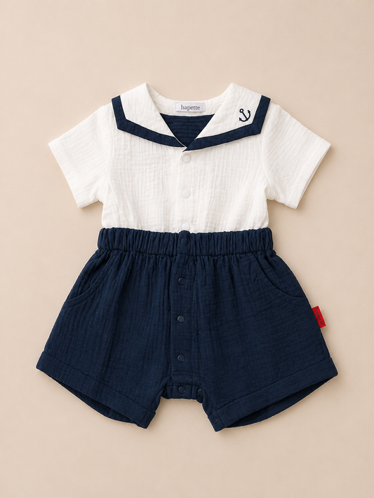 Cart Romper Blue/White