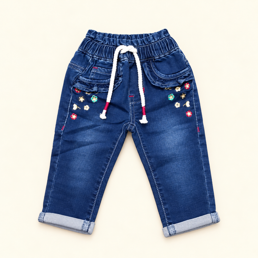 Dark Blue Girls Denim Pant