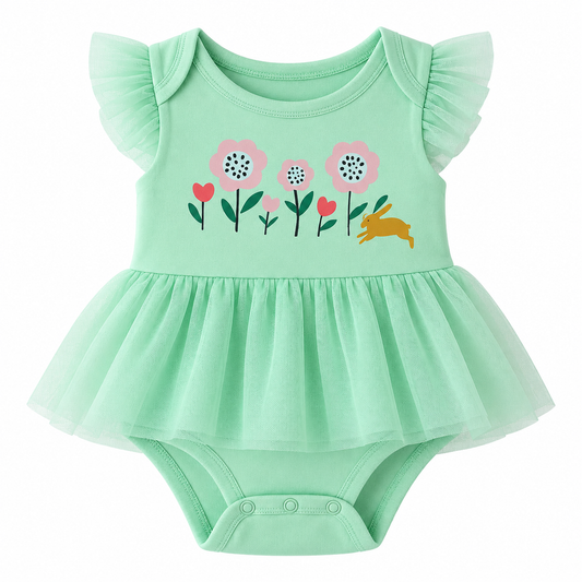Girls Romper Frock Front Flower