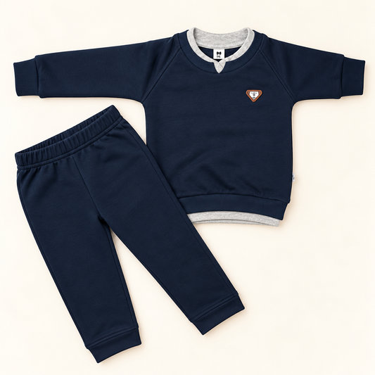 Navy Blue V-Neck 2 pcs Suit