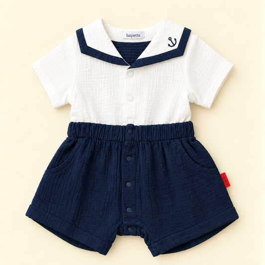 Cart Romper Blue/White
