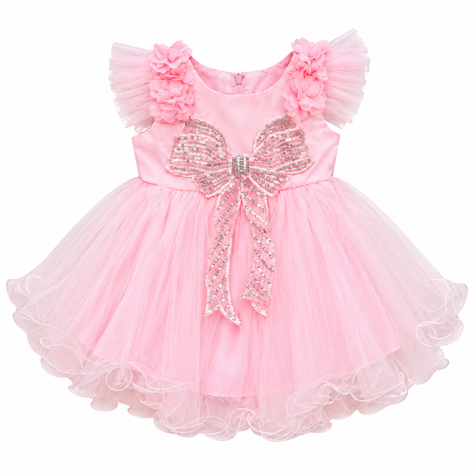 Girl Fancy Frock Bow Shimmer Net Timi Baby M801012 sku05122