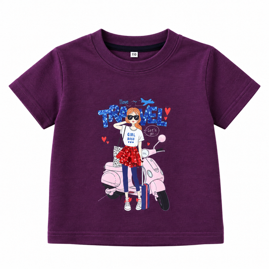 Girls T Shirt Round Neck Time To Travel