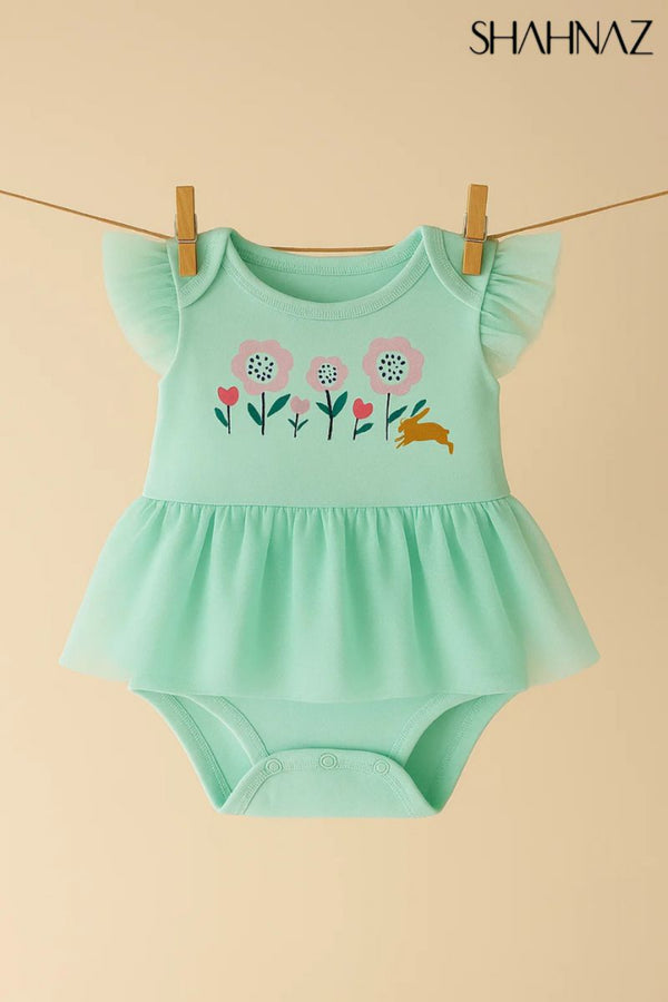 Girls Romper Frock Front Flower