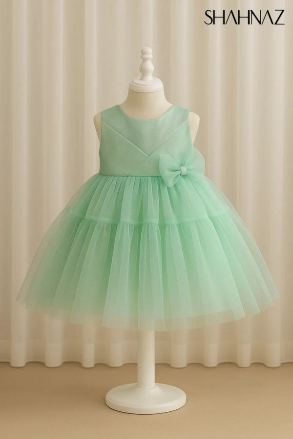Girls Fancy Frock Net Front Bow