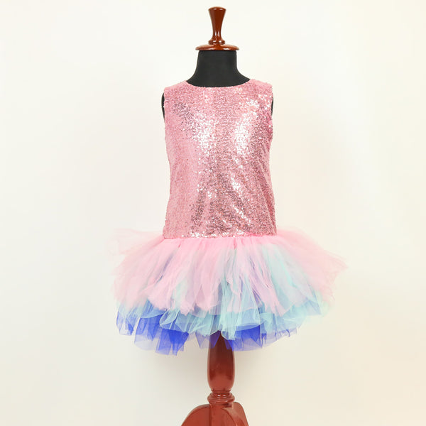 Girls Frock Shimmer Net Multi