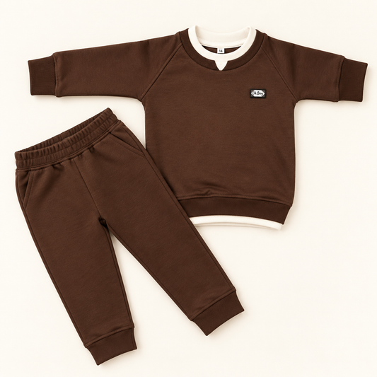 Brown V-Neck 2 pcs Suit