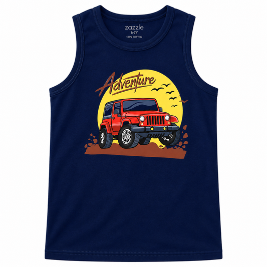 Boys Sando Summer Front Adventure Jeep ghuf
