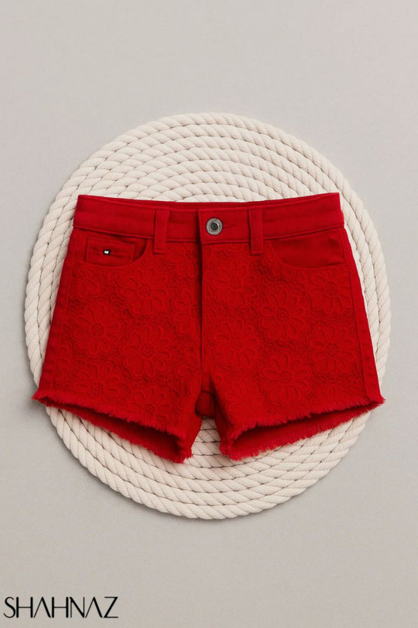Girls Short Jeans Red Front Chicken