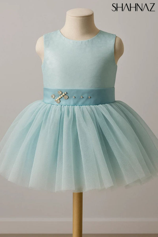 Girls Fancy Frock Net Bow Green