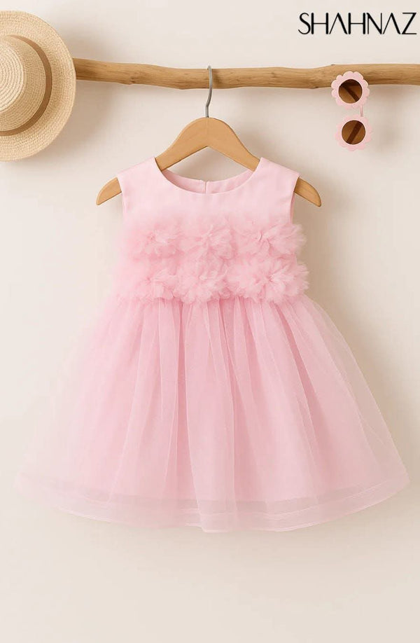 Girls Fancy Frock Front Net Flower sku062