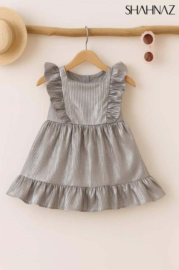 Girls Frock Shine Silver sku05905