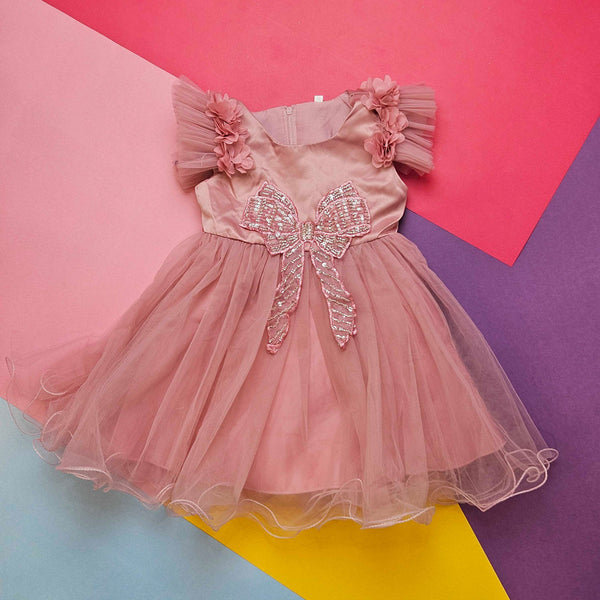 Girl Fancy Frock Bow Shimmer Net Timi Baby M801012 sku05122